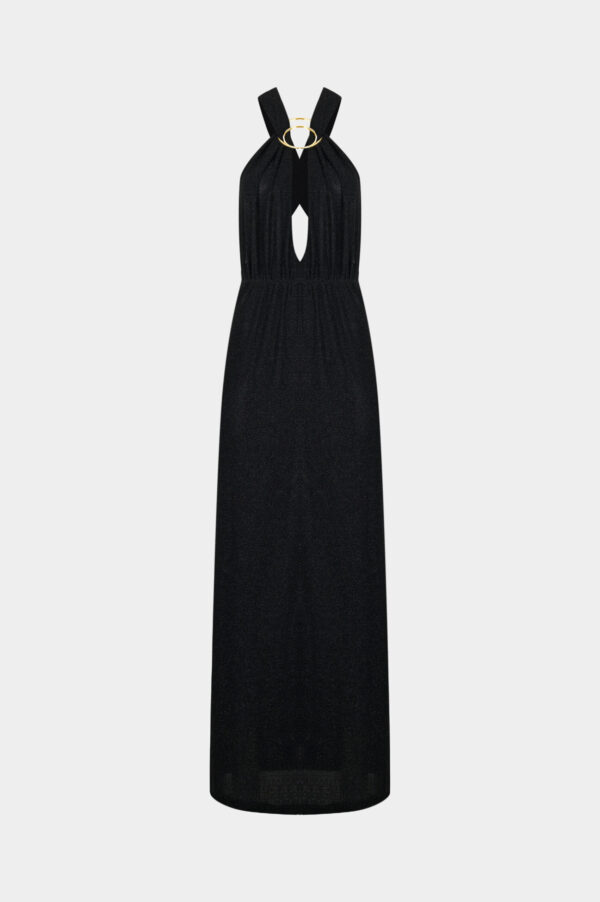 New York Adjustable Glitter Belt Detailed Black Maxi Dress - Image 3