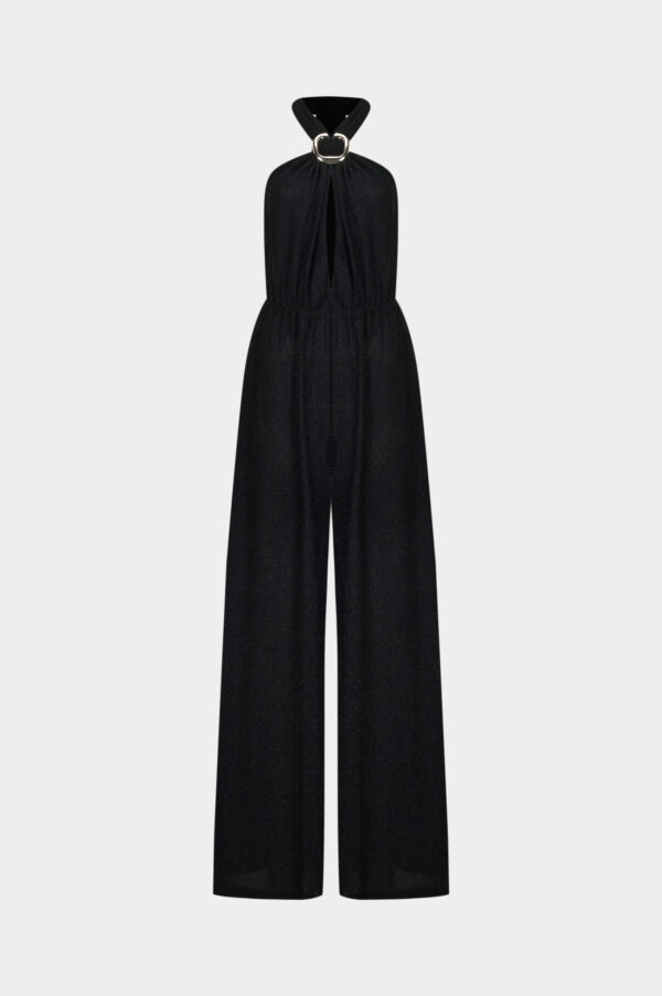 New York Adjustable Glitter Belt Detailed Black Jumpsuit - Image 4