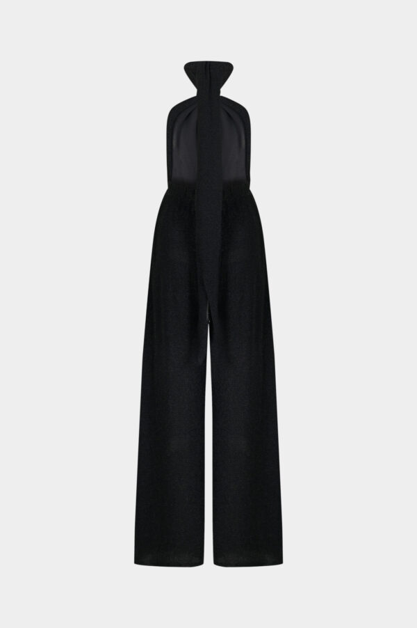 New York Adjustable Glitter Belt Detailed Black Jumpsuit - Image 5