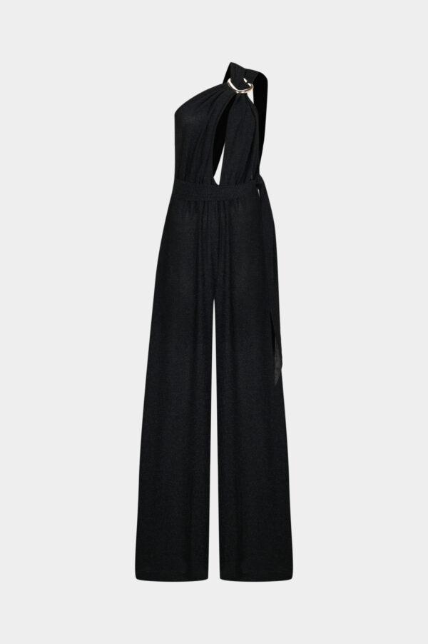 New York Adjustable Glitter Belt Detailed Black Jumpsuit