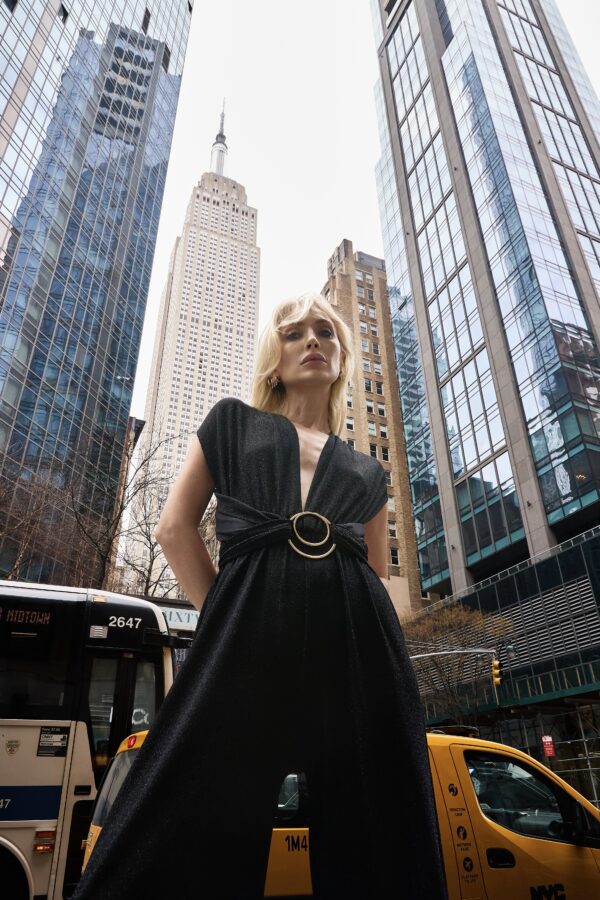 New York Adjustable Glitter Belt Detailed Black Jumpsuit - Image 7