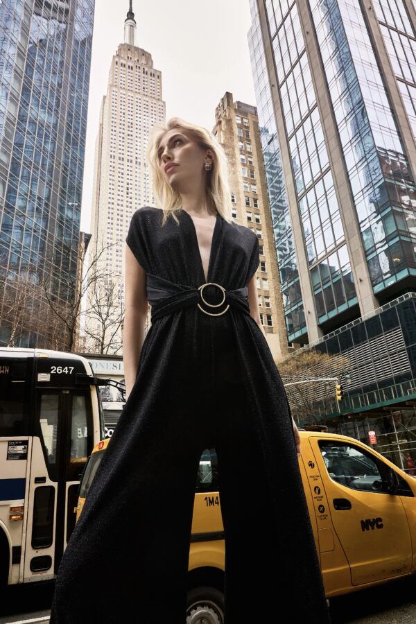 New York Adjustable Glitter Belt Detailed Black Jumpsuit - Image 8